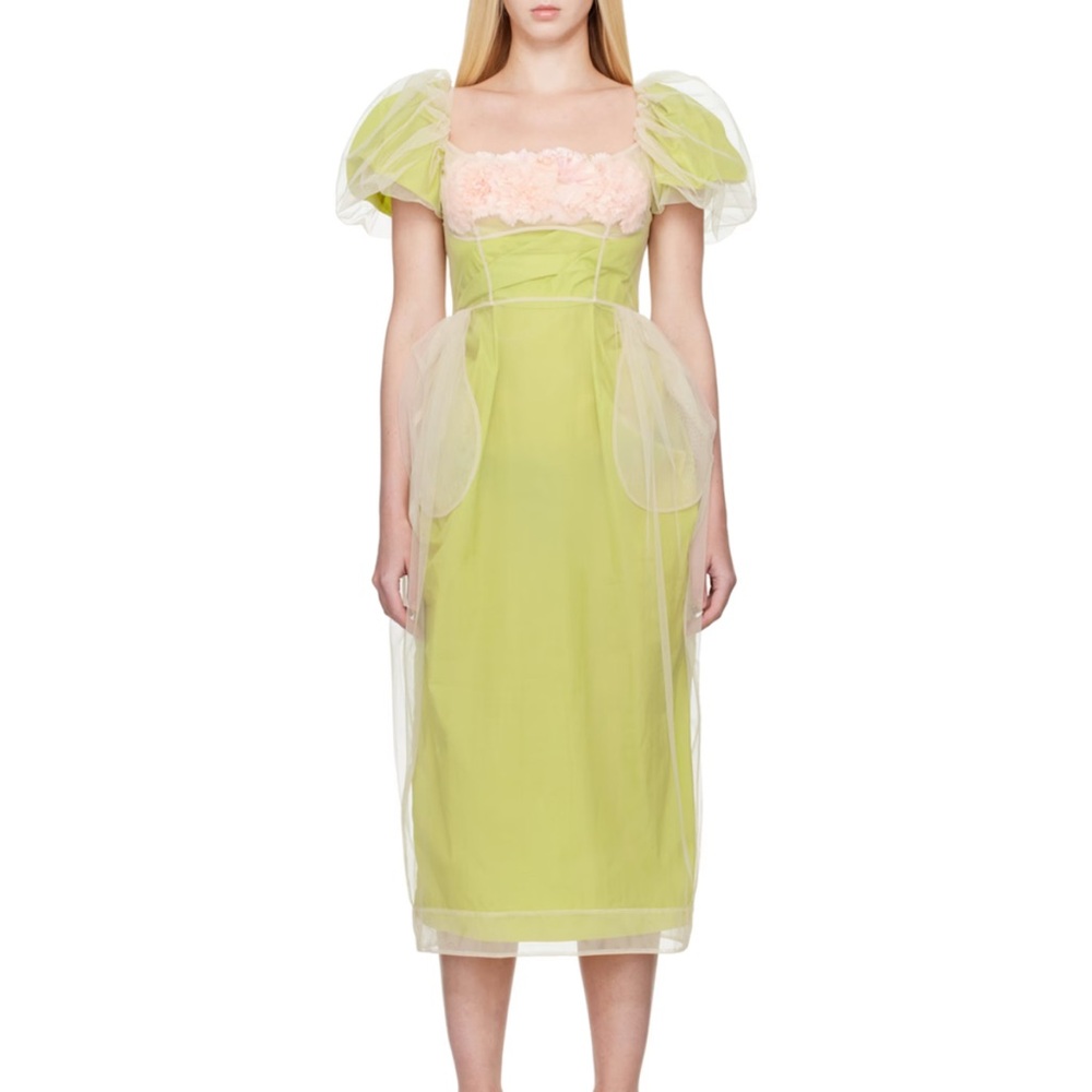 Simone Rocha Carnation Balconette Bust Detail Taffeta & Tulle Dress